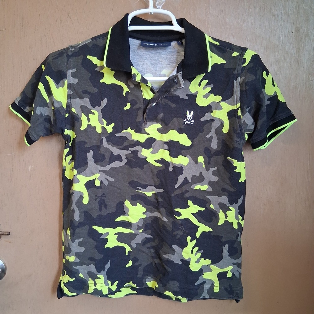 Psycho Bunny Boys Pique Neon Camo Polo Sz 10/12 Med.
